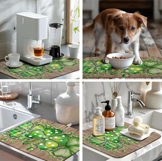 St Patricks Day Wooden Plank Texture Shamrock Dish Drying Mat St Patrick - Image 7