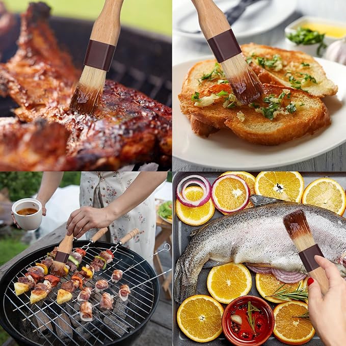 Boao 4 Pieces Natural Bristle Pastry Brush Beech Wooden Handle Basting and BBQ - Image 5
