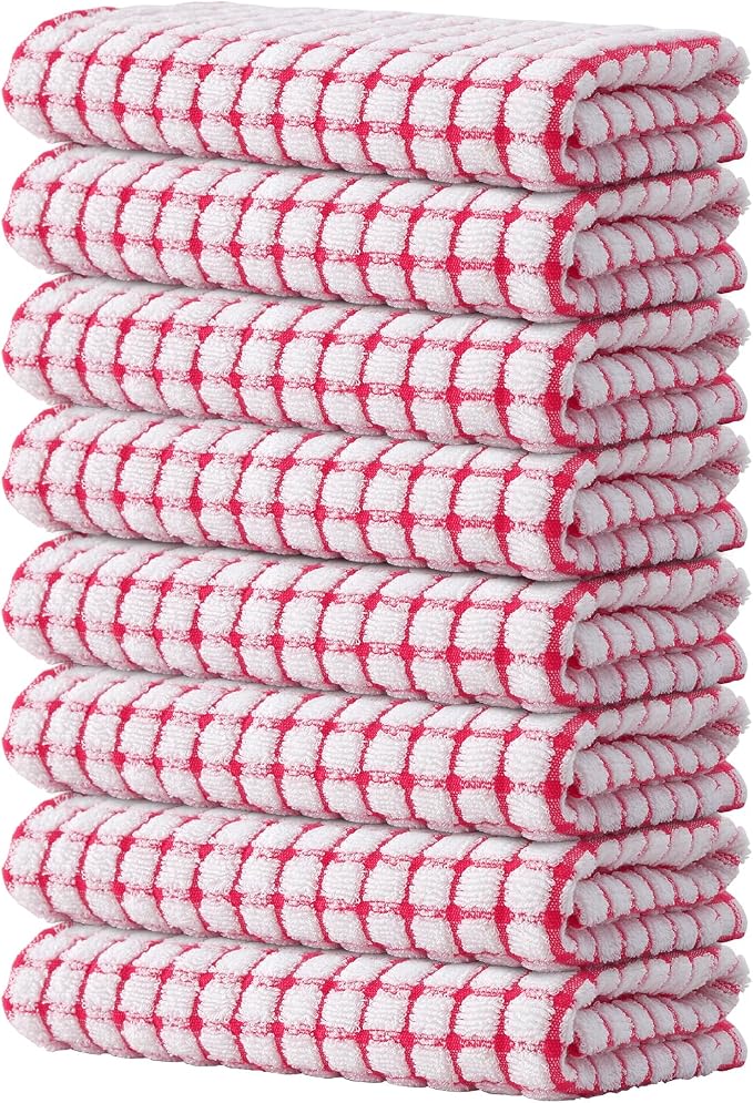 Kitinjoy Cotton 8 Pack Terry Kitchen Towels, 16 x 25 Inches Super Soft and by Kitinjoy