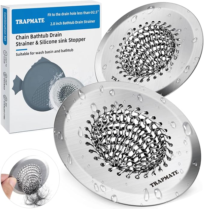 TRAPMATE Bathtub Stopper Drain Strainer Kit, Easy Clean Tub Shower Drain Hair by TRAPMATE