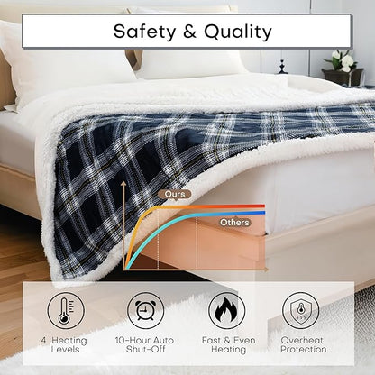 Electric Heated Blanket 50"x60" Throw Size, Flannel, Machine Washable 4 Heat Settings & 10 Hours Auto Off - Geometry Lattice