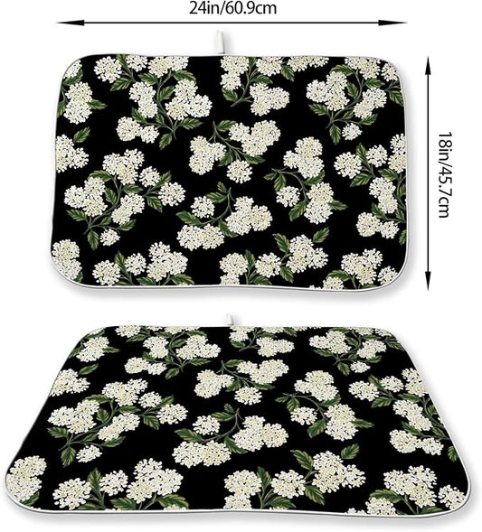 Black Hydrangea Dish Drying Mats 18x24 Inch Mats Spring Beige Green Floral - Image 2