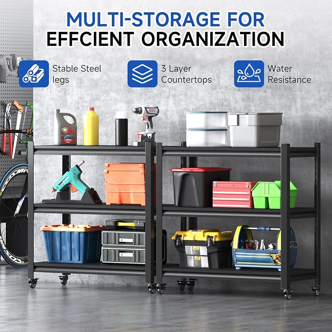 3 Tier Adjustable Garage Storage Shelving, Heavy Duty Utility Rack Shelf Unit - Image 3