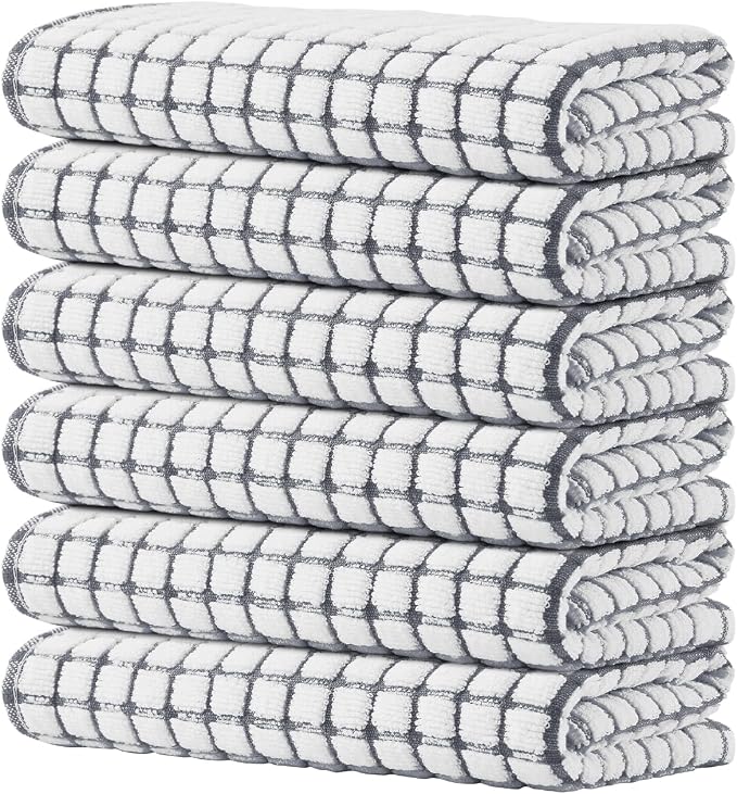 Kitinjoy Cotton 6 Pack Terry Kitchen Towels, 16 x 25 Inches Super Soft and by Kitinjoy