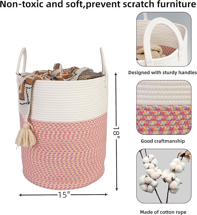 Cotton Rope Laundry Basket Hamper - Image 2