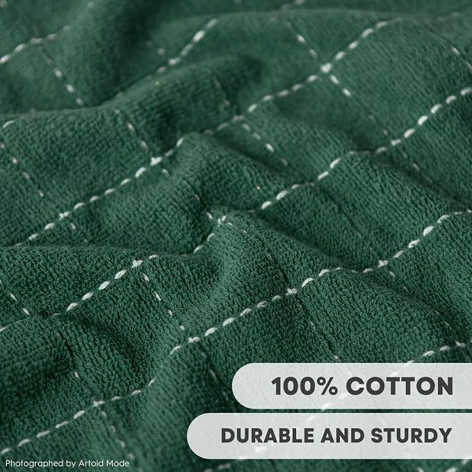 Artoid Mode Checkered Designed Cotton Grey Black Green Terry Kitchen Dish Cloths - Image 3