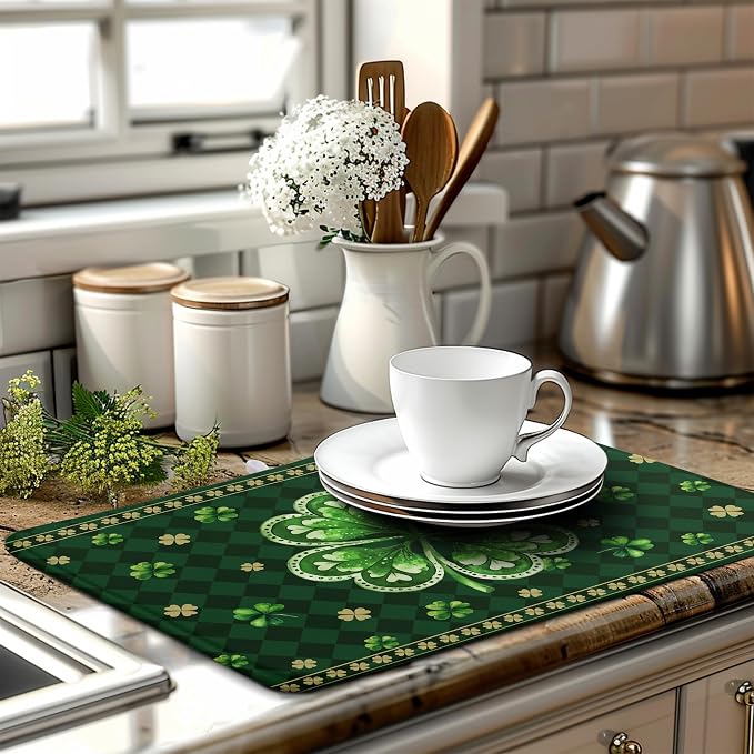 St Patrick's Day Shamrock Dish Drying Mat Green Spring Kitchen Dish Drying Pad - Image 6