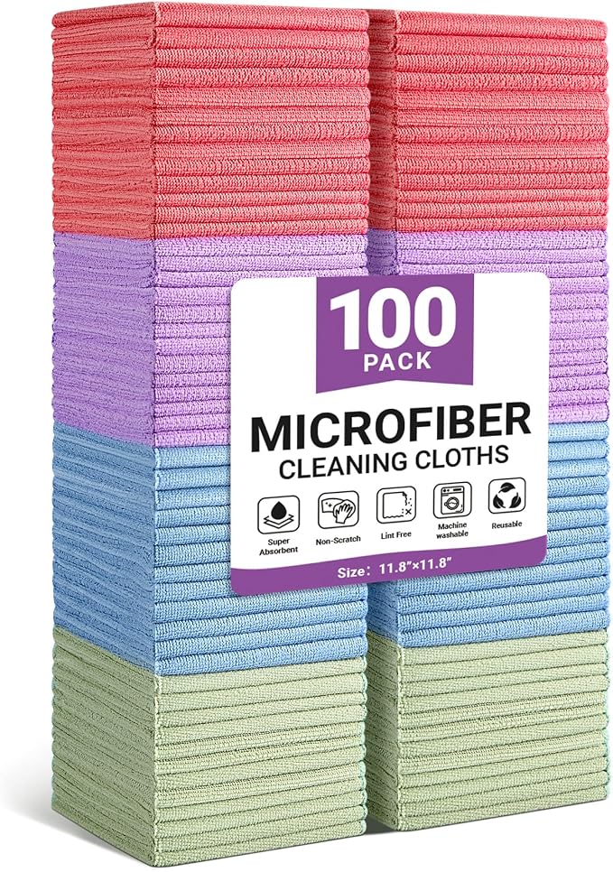 Microfiber Cleaning Cloth, 100 Pack Assorted Color Cleaning Rags by Unknown