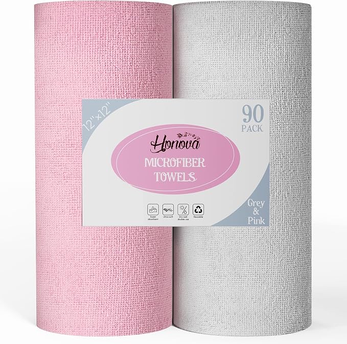 Honova Microfiber Cleaning Cloth Roll-90 Pack, Tear Away Towels，Paper Towel by HONOVA