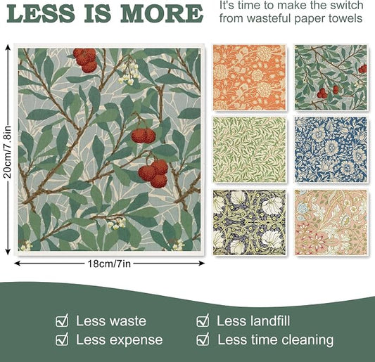 Whaline 12 Pcs William Morris Floral Swedish Dishcloths Vintage Greenery Flower - Image 2