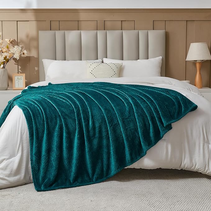 NEWCOSPLAY Super Soft Throw Blanket Dark Teal Premium Silky Flannel Fleece Leaves Pattern Lightweight Bed Blanket All Season Use (Dark Teal, Throw(50"x60"))