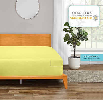 ROYALE LINENS 300 Thread Count 100% Long Staple Combed Cotton Fitted Sheet California King - Super Soft Deep Pocket Bottom Sheet - Fitted Sheets Only - Elastic Sheets (Cal King, Yellow)