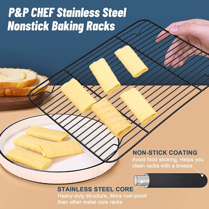 P&P CHEF Cooling Baking Rack Pack of 2, Stainless Steel Cooling Racks - Image 3