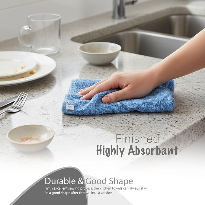 Basic Wash Cloths 12x12 Inches – Pack of 12 – Blue Color – Soft and Absorbent - Image 4