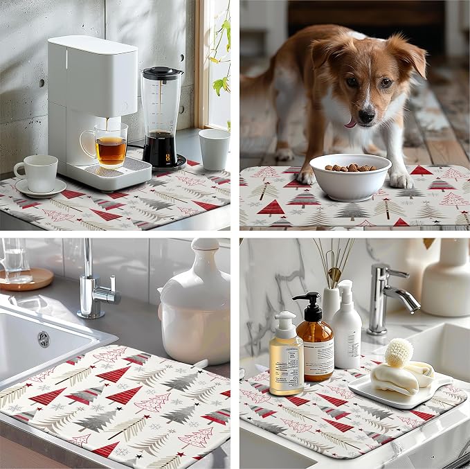 Christmas Dish Drying Mats for Kitchen Counter Xmas Tree Drying Mat Winter - Image 7