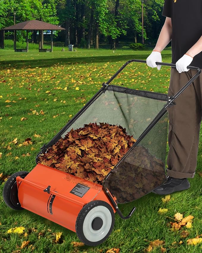 26-Inch Push Lawn Sweeper, 7 Cu. Ft. Hopper Capacity Leaf & Grass Collector - Image 2
