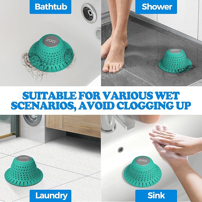 zaa Bathtub Drain Hair Catcher, Silicone Collapsible 1 Pack Drain Protector - Image 2