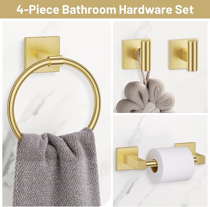 Towel Ring Set 4 Piece Bathroom Hardware Set Includes Towel Ring 2 Towel Hooks - Image 2