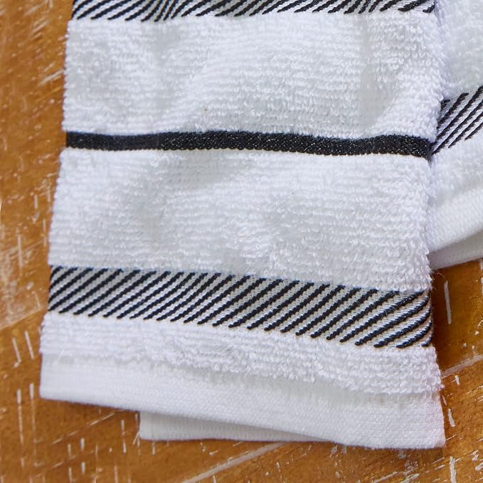 KitchenAid Albany Kitchen Towel 4-Pack Set, Matte Black/White - Image 3