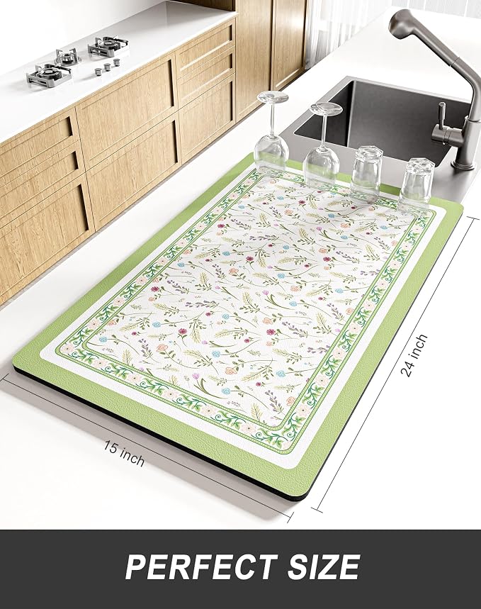 Rnivvi Dish Drying Mat for Kitchen Counter, XL 15 x 24" Cute Flower Theme - Image 2