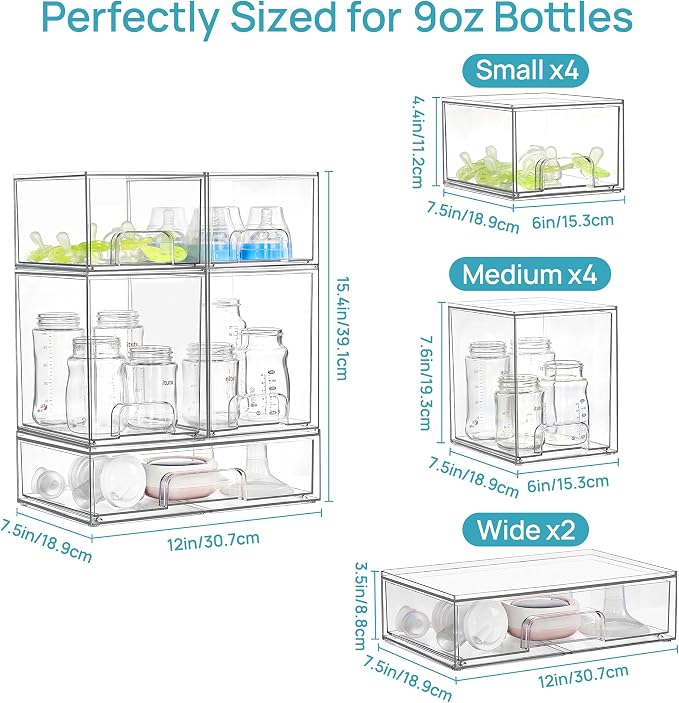 Vtopmart 10 Pack Clear Baby Bottle Organizer Set, Stackable Storage Drawers - Image 2