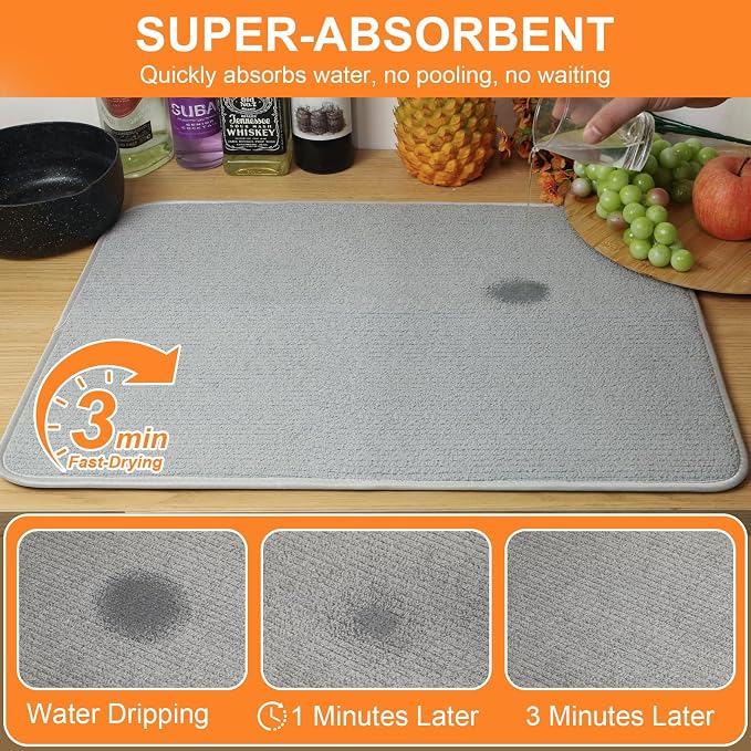Dish Drying Mat 24 x 17 in, Large Microfiber Drying Mats, Absorbent Quick Dry - Image 4