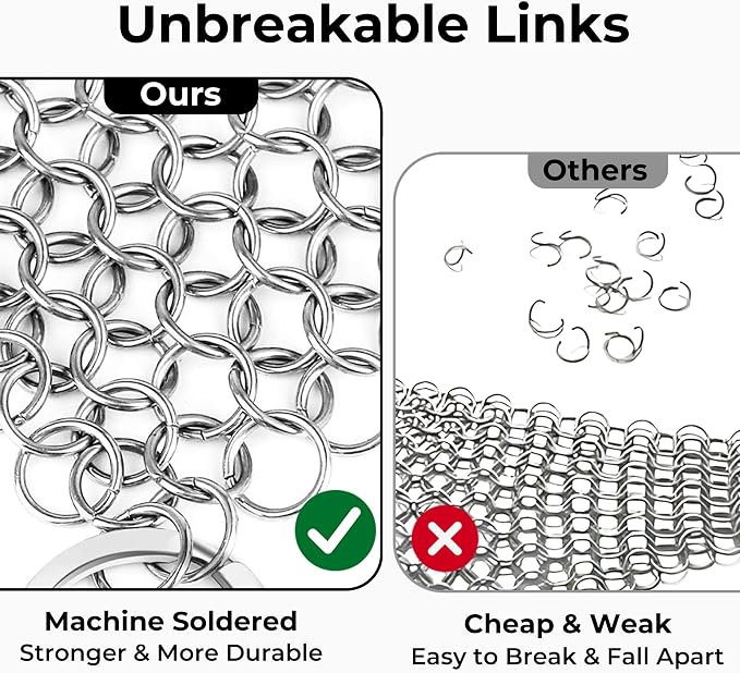 AMAGABELI GARDEN & HOME 8” x 8” 316 Stainless Steel Cast Iron Cleaner Chainmail - Image 4