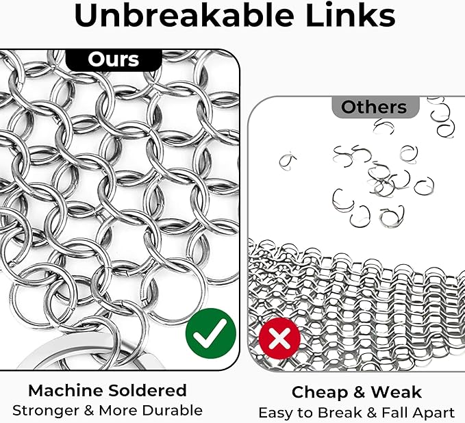 AMAGABELI GARDEN & HOME 10”x10” Stainless Steel Cast Iron Cleaner Chainmail - Image 4