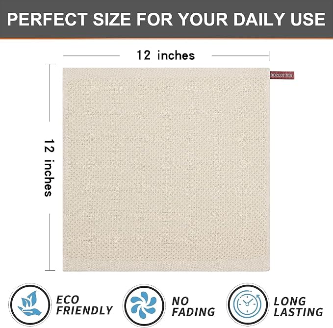Kitinjoy 100% Cotton Kitchen Dish Cloths, 12 Pack Waffle Weave Ultra Soft - Image 6