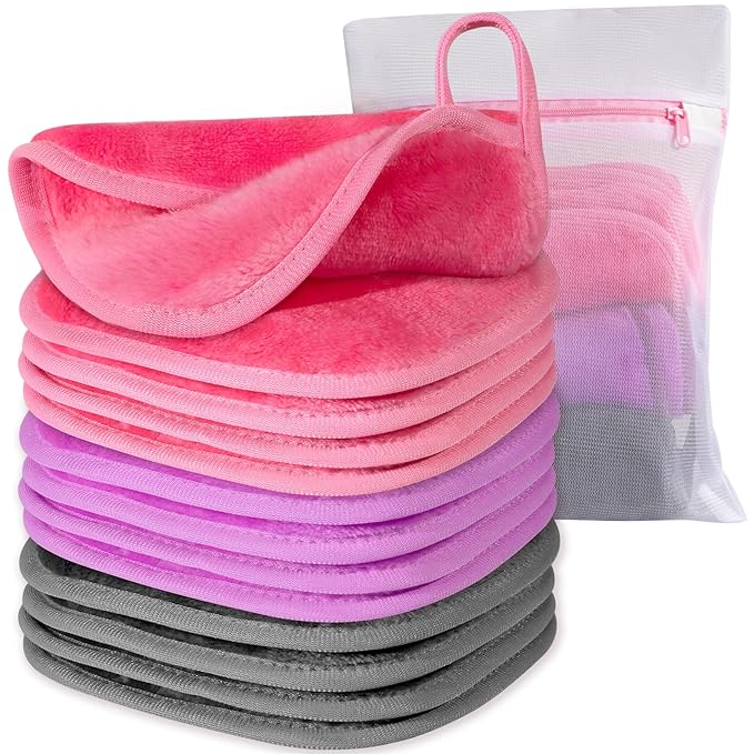 Makeup Remover Cloth, 12 Pack Makeup Remover Pads Microfiber Face Washcloth by Natwag