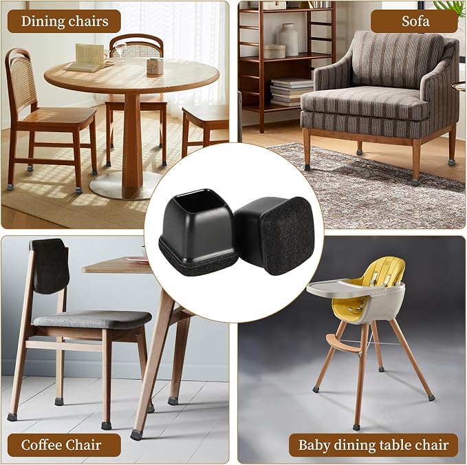 Square Chair Leg Floor Protectors Medium 24Pcs, Silicone Chair Leg Protectors - Image 6