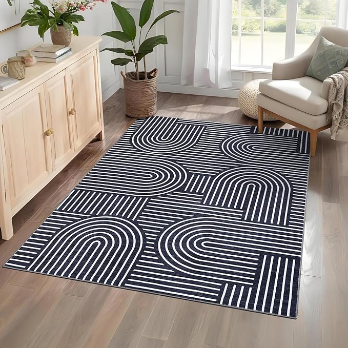 Washable Rug 4x6 Area Rugs for Living Room, Abstract Rug for Bedroom, Soft by ROYHOME