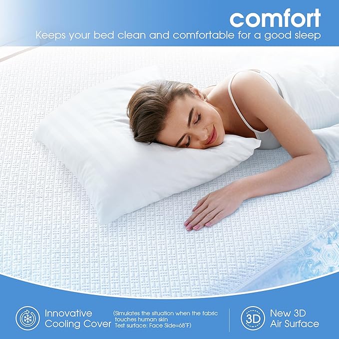 Cooling Waterproof Mattress Protector Full Size, Mattress Cover 3D Air Fabric - Image 3