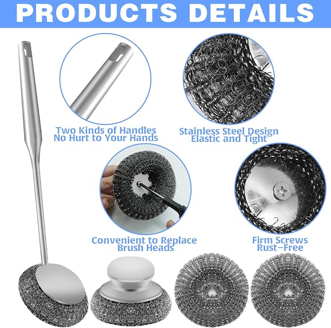 2Pcs Stainless Steel Wool Scrubber Sets, Dish Scrubber - Image 3