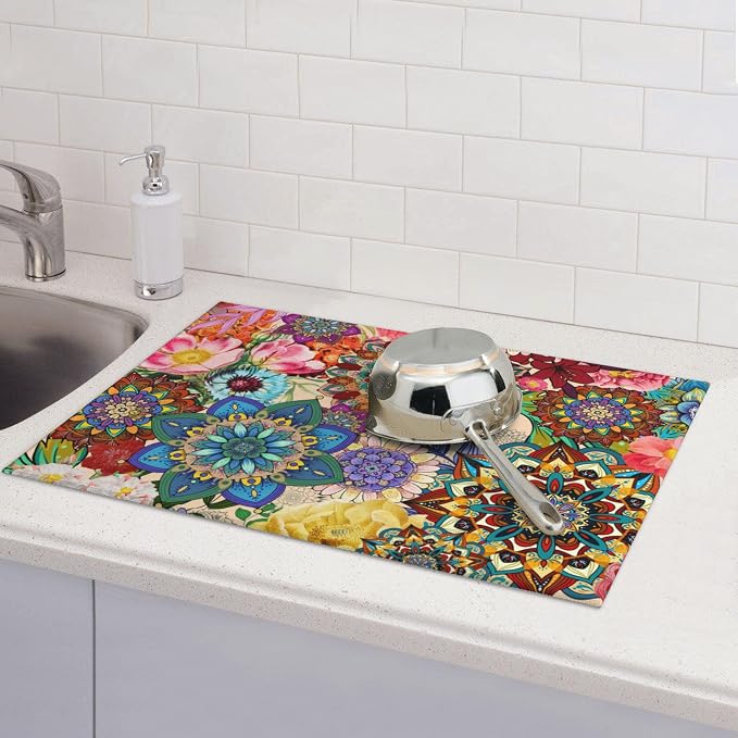 Colorful Flowers Dish Drying Mat - Image 2
