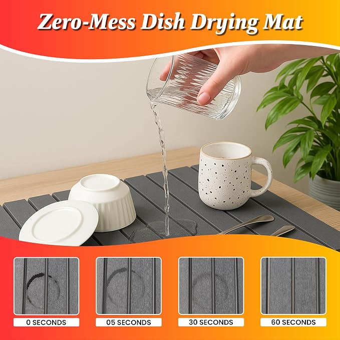 Large Stone Dish Drying Mat for Kitchen Counter, Instant Drying Pad, Super - Image 4