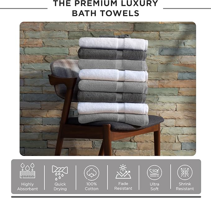600 GSM 100% Cotton Bath Towels, Highly Absorbent, Quick Dry, 4 Pieces Combed - Image 3