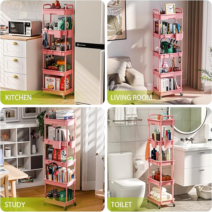 5 Tier Rolling Cart Organizer, Bathroom Cart Organizers - Image 6