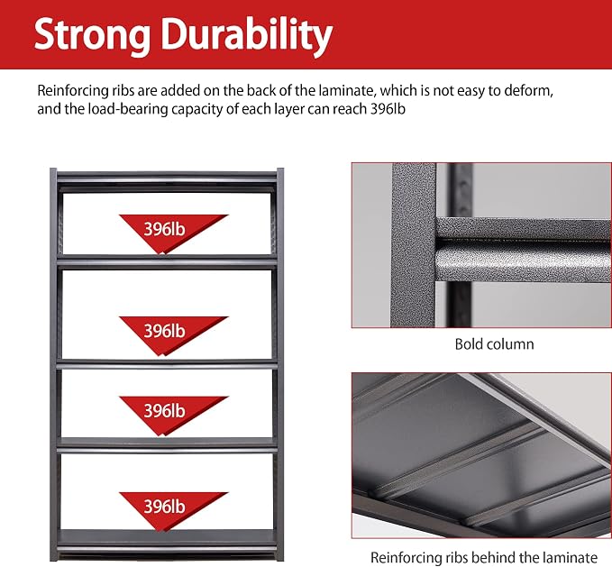 78" H Garage Shelving, Metal Storage Shelves, 3000LBS Heavy Duty Shelving - Image 4