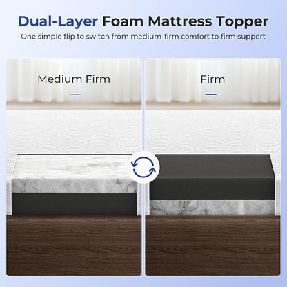 Cooling Mattress Topper Twin Size 4 Inch, Cooling Gel & Bamboo Charcoal Memory Foam Mattress Topper for Back Pain Relief, Firm Dual-Layer Foam Bed Pad with Removable Cover College Dorm