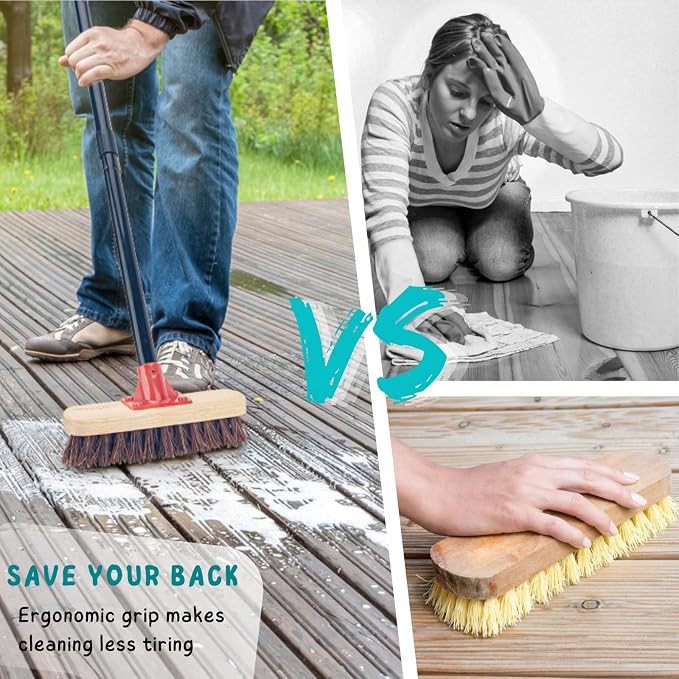 Deck Brush with Long Handle, Bathroom Cleaning, Outdoor Floor Scrubber - Image 7