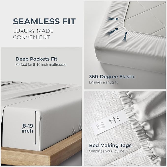 THREAD SPREAD 100% Egyptian Cotton Sheets California King Size - 1500 Thread Count 4 PC Cal King Sheets Egyptian Cotton, Cooling Sateen Sheet, High Thread Count Sheet California King - Light Grey