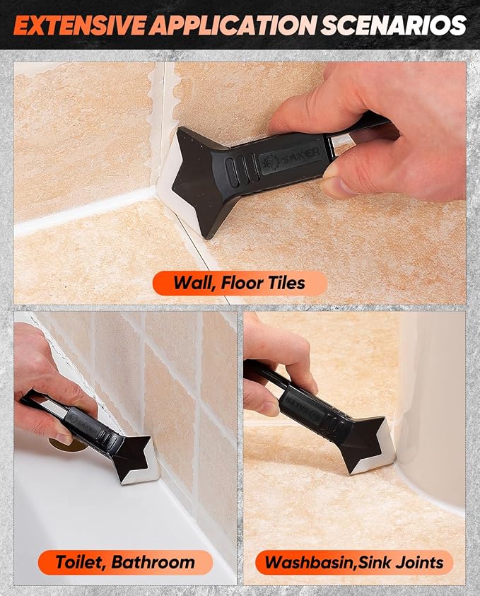 Saker Silicone Caulking Tools-3 in 1 Sealant Finishing Tool Grout Remove Scraper - Image 5