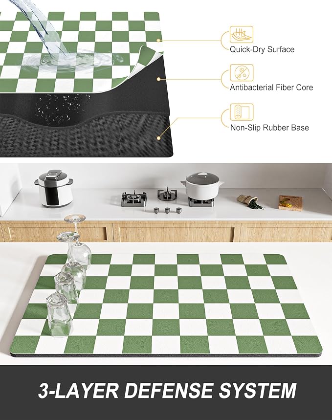 Rnivvi Dish Drying Mat for Kitchen Counter, 12 x 19" Cute Checkered Absorbent - Image 4