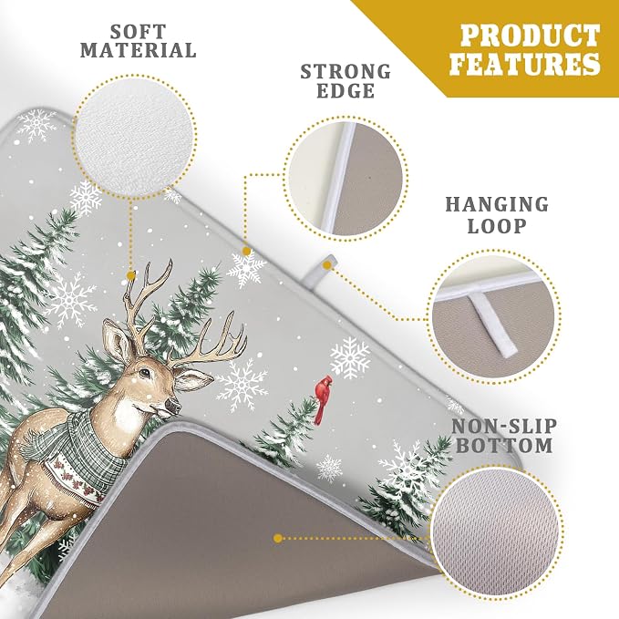 Winter Deer Dish Drying Mat Pine Tree Absorbent Dish Dry Pad Seasonal - Image 4