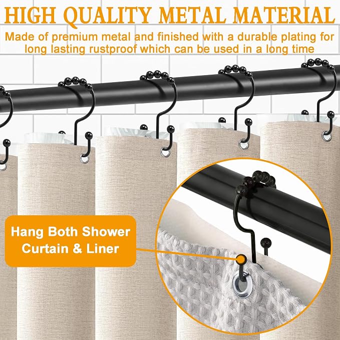Shower Curtain Hooks, Free Sliding Double Shower Hooks - Image 2