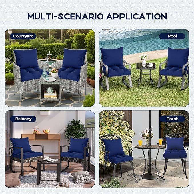 Waterproof Outdoor Chair Cushions Set of 2, Patio Cushions for Outdoor Furniture Water-Resistant & Fade-Resistant, Deep Seat & Back Cushion for Chair Sofa, 22x22 Inch (Navy)