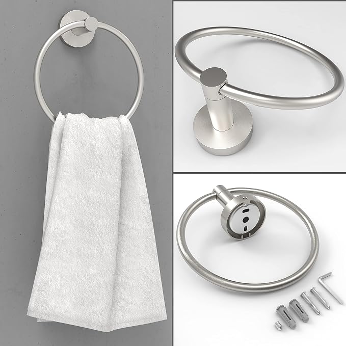 Brushed Toilet Paper Holder & Towel Ring SUS304 Stainless Steel 2pc Bathroom - Image 4
