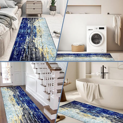 Runner Rug Washable 2x37 FT, Non Slip Rubber Backing Abstract Carpet, Soft Area Rugs for Bedroom Kitchen Hallway Entryway Bathroom, Customized