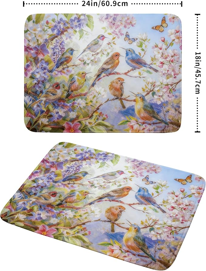 Floral Birds Dish Drying Mat Spring Decoration Absorbent Dish Drain Cloth Mat - Image 2
